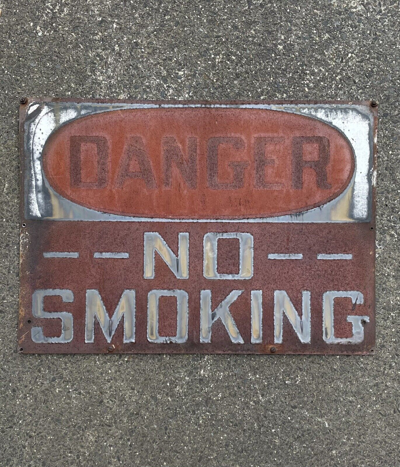 Vintage Industrial Danger No Smoking Sign 20” x 28” Sign With Natural Patina