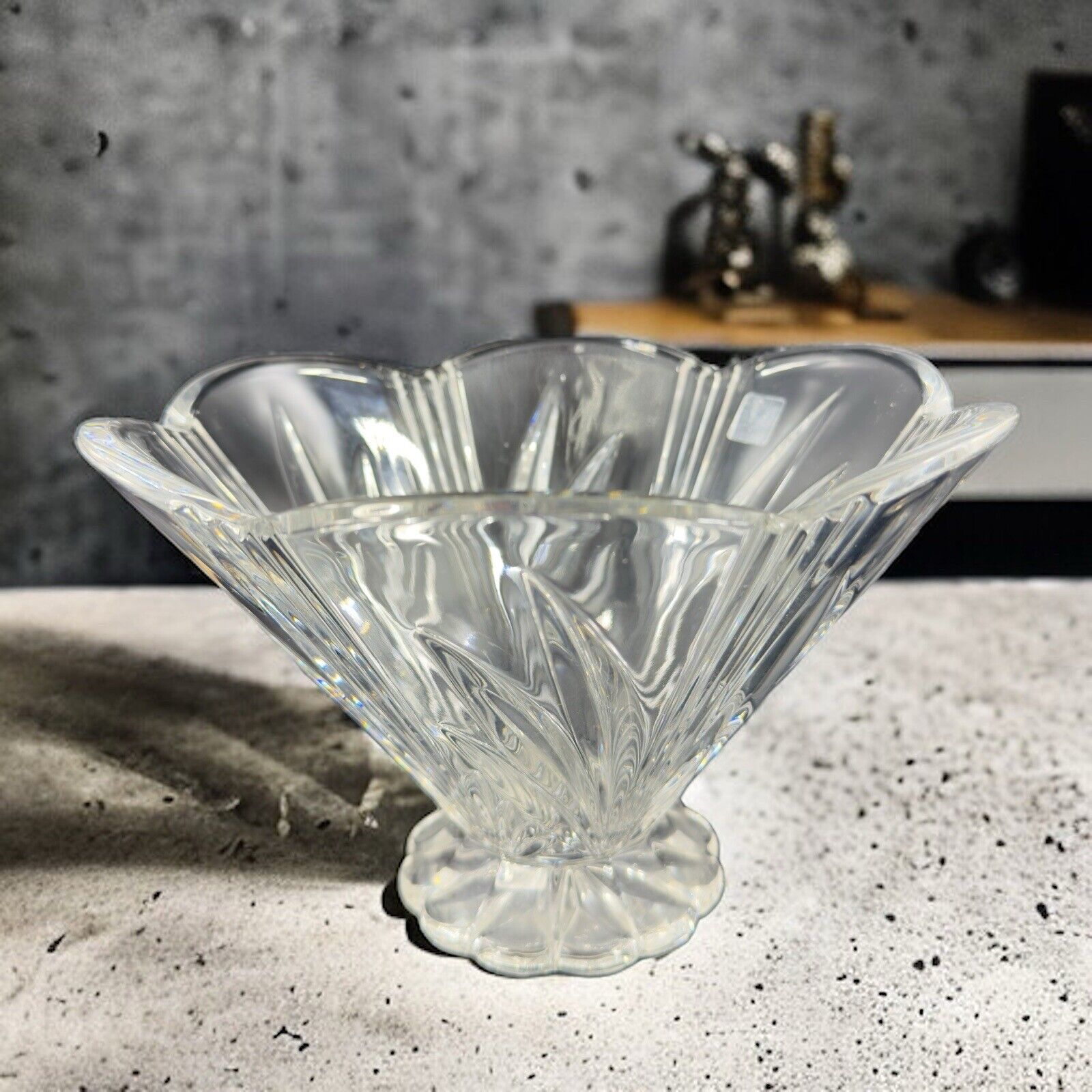 Marquis Waterford Crystal Glass Footed Dish Bowl Clear Scalloped Tapered Marked