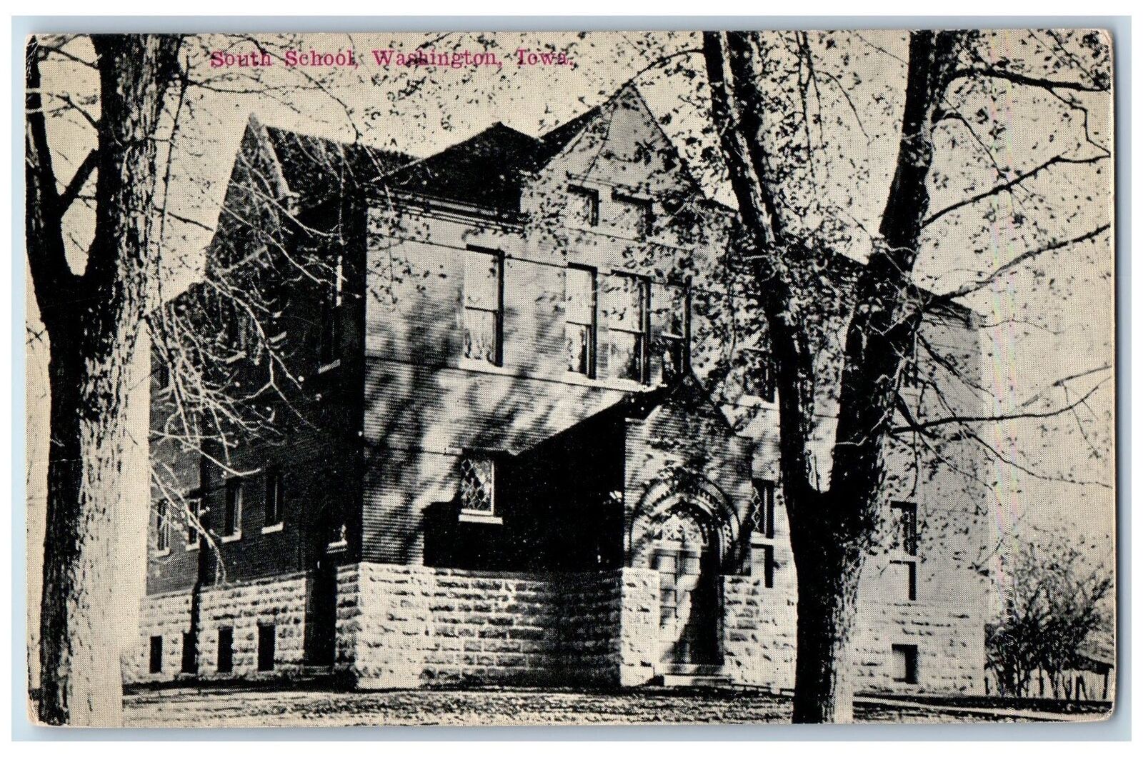 c1910's South School Campus Building Trees Washington Iowa IA Antique Postcard