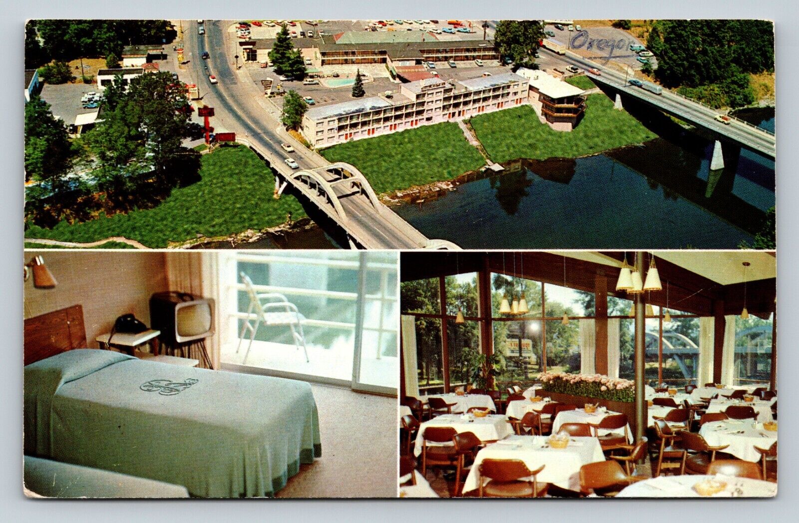 c1966 Riverside Motel & Restaurant Grants Pass Oregon OR VINTAGE Postcard