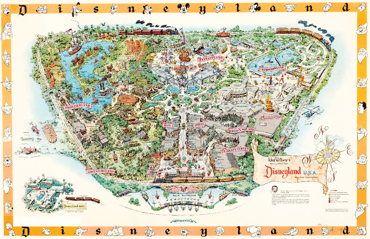 Disneyland USA Park 1958 Map Frontierland Adventureland Main Street Poster