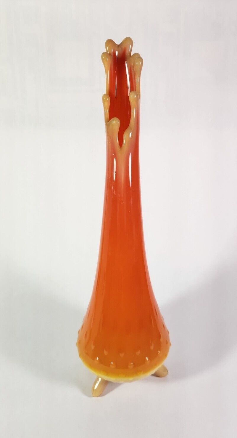 LE Smith Bittersweet 13” Vintage MCM Orange 3 Toe Swung Glass Vase Three Toe