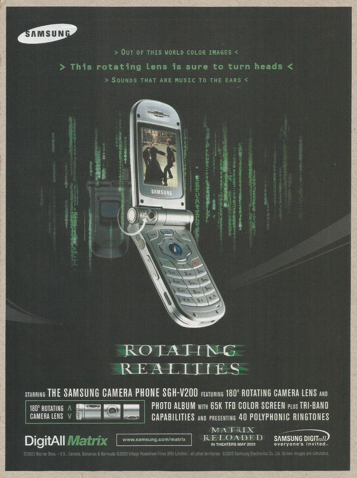 SAMSUNG CAMERA PHONE SGH-V200  - Rotating Realities  - 2003 Print Ad