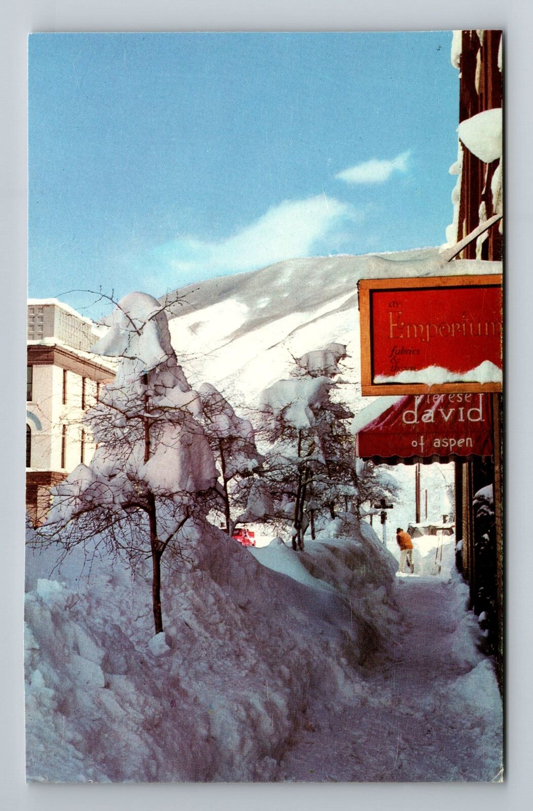 Aspen CO-Colorado, Emporium Fabrics, Downtown Aspen, Vintage Postcard