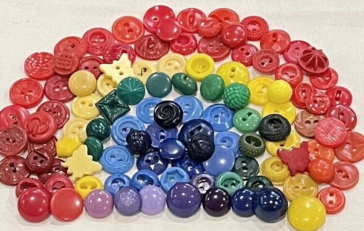 Vintage Lot 120+ Buttons Lot Mixed Variety Plastics Colorful Rainbow Smalls