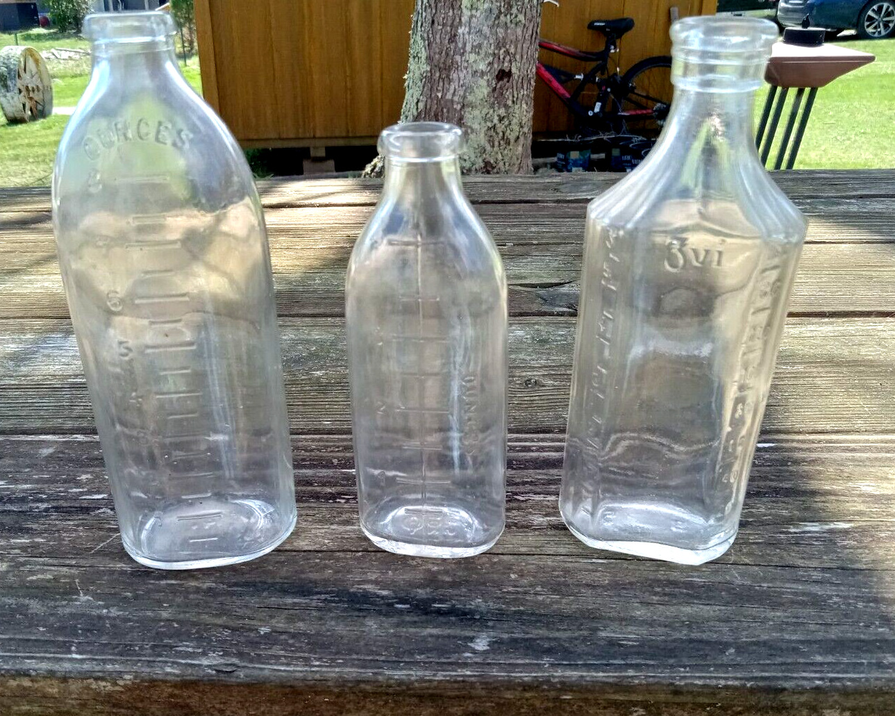 Lot 3 Antique Vintage Embossed Clear Glass Medicine Pharmacy Bottle Measurements
