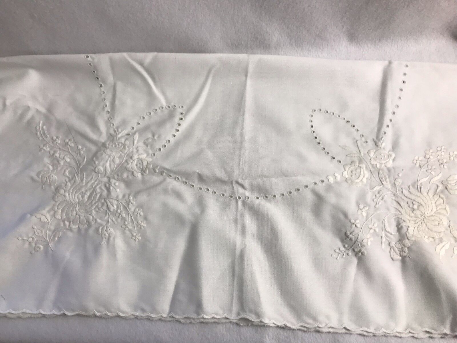 Vintage Hungarian Early Kalocsa Embroidered White on White Tablecloth 33\