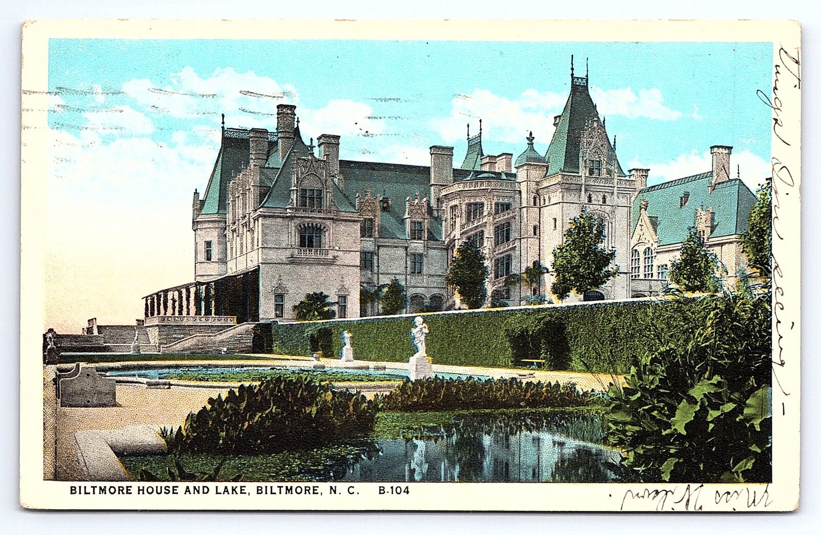 Postcard Biltmore House and Lake Biltmore North Carolina