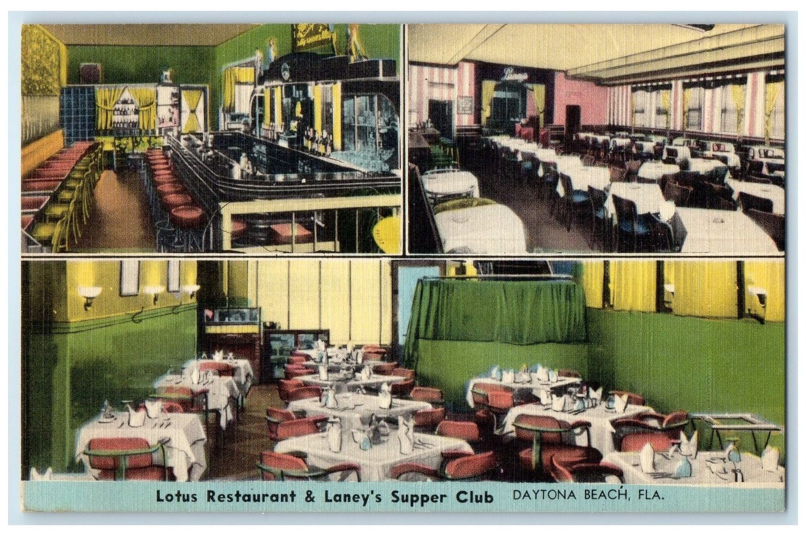 c1940's Lotus Restaurant & Laney's Supper Club Dayton Beach Florida FL Postcard