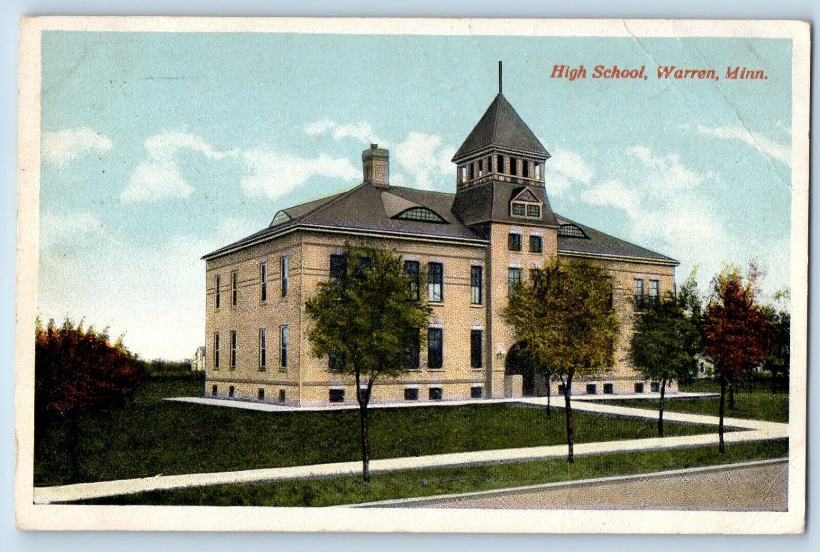Warren Minnesota MN Postcard High School Exterior Building c1915 Vintage Antique