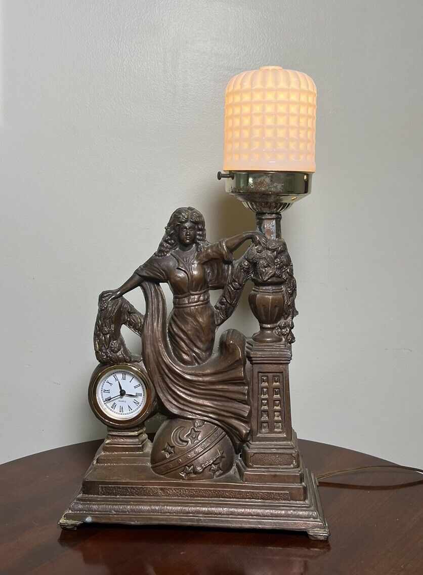 Vintage / Antique Figural Woman Lamp & Clock (Clock Is New)