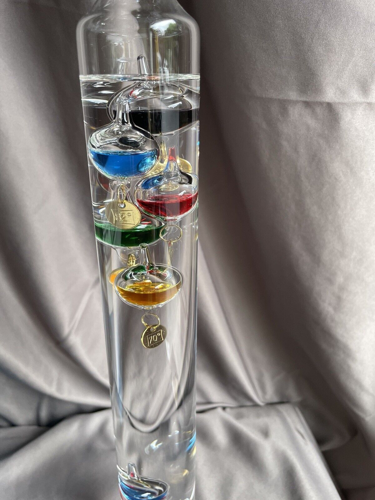NEW OPEN BOX Galileo Thermometer Glass Brass Orb Floating Glass Bubbles 15”