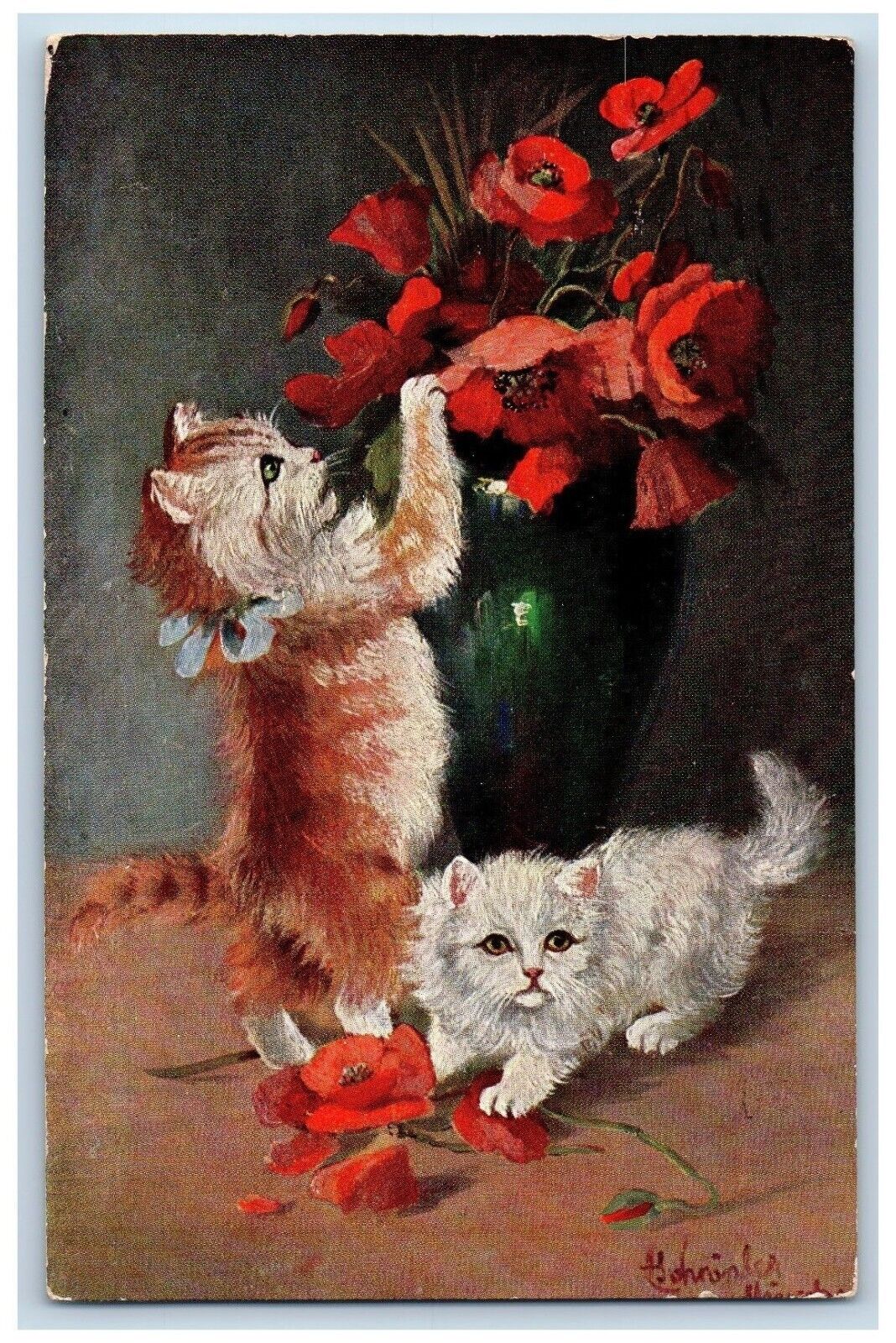 Minneapolis Minnesota MN Postcard Cat Kittens Flowers Artist Signed 1910 Antique