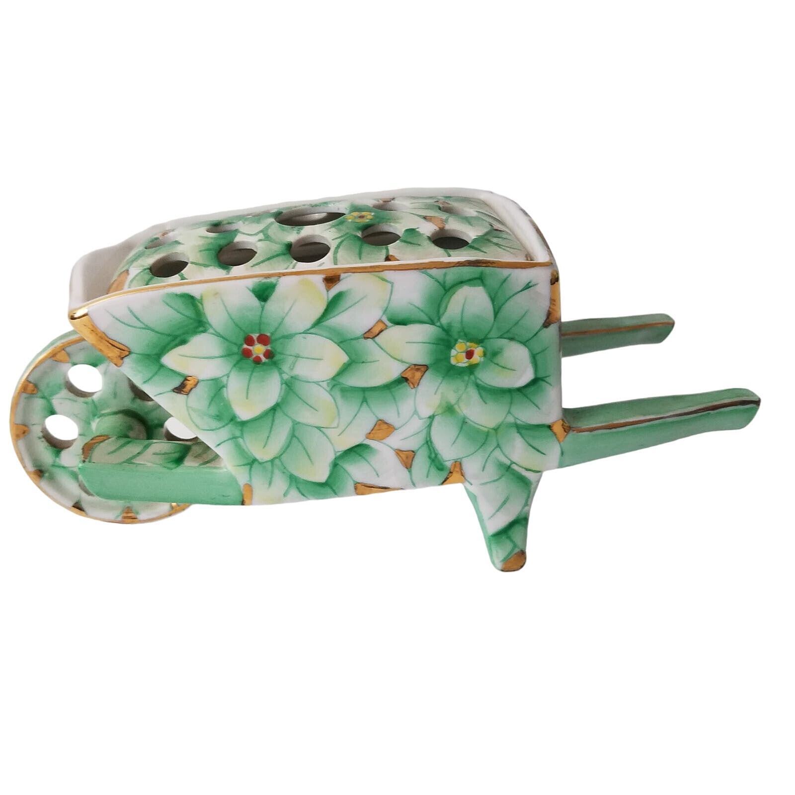 Lenwile China Ardalt Japan Wheelbarrow Flower Vase Hand Painted Green 
