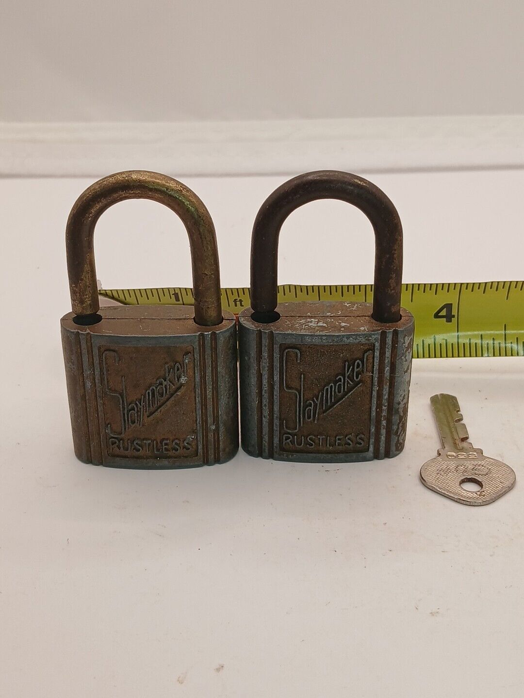 Lot of 2 Vintage Slaymaker Rustless Padlock Lock with ONE Key Made USA READ