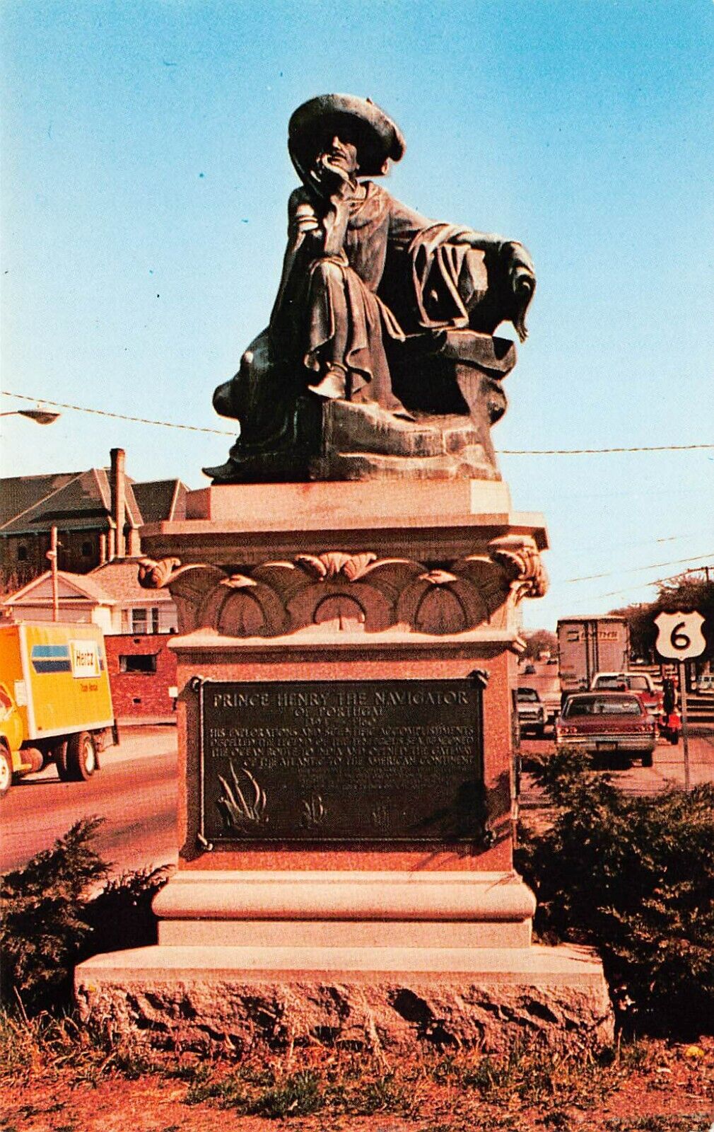 Fall River MA Massachusetts Prince Henry the Navigator Statue Vtg Postcard A46