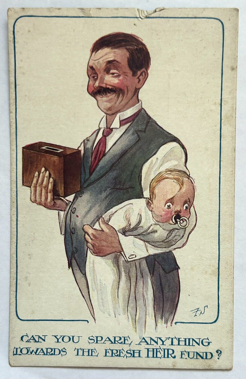 Rich Man in Suit with Baby Funny Vintage Postcard