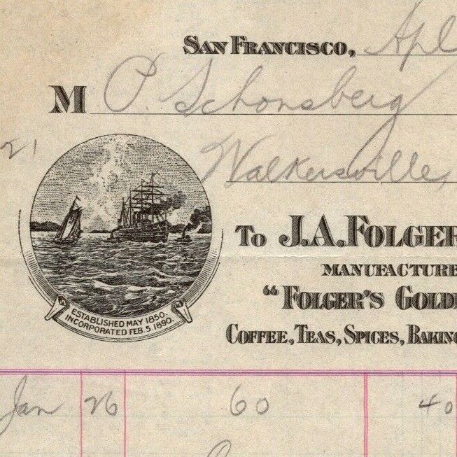 Scarce 1915 San Francisco Letterhead J. A. Folger Coffee Statement of Account
