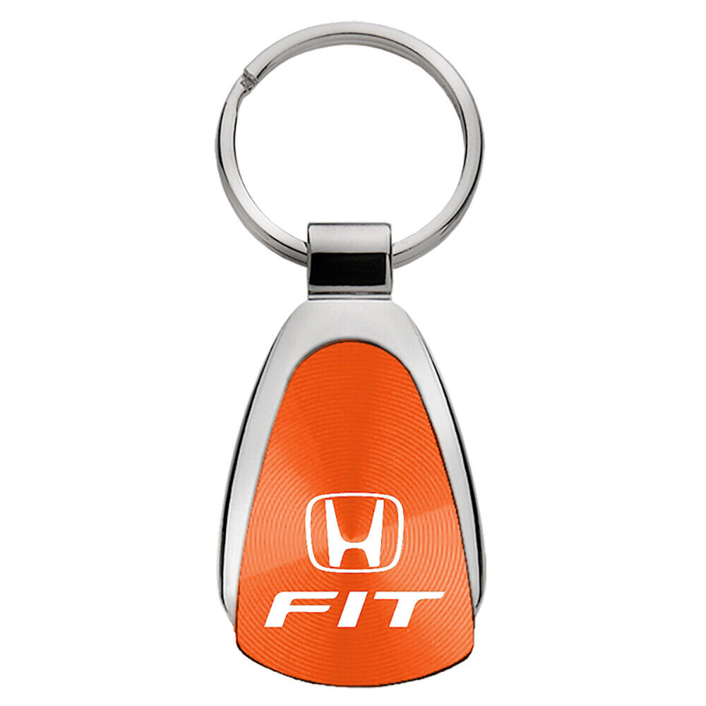 Honda Fit Keychain & Keyring - Chrome with Orange Teardrop Key Chain Fob