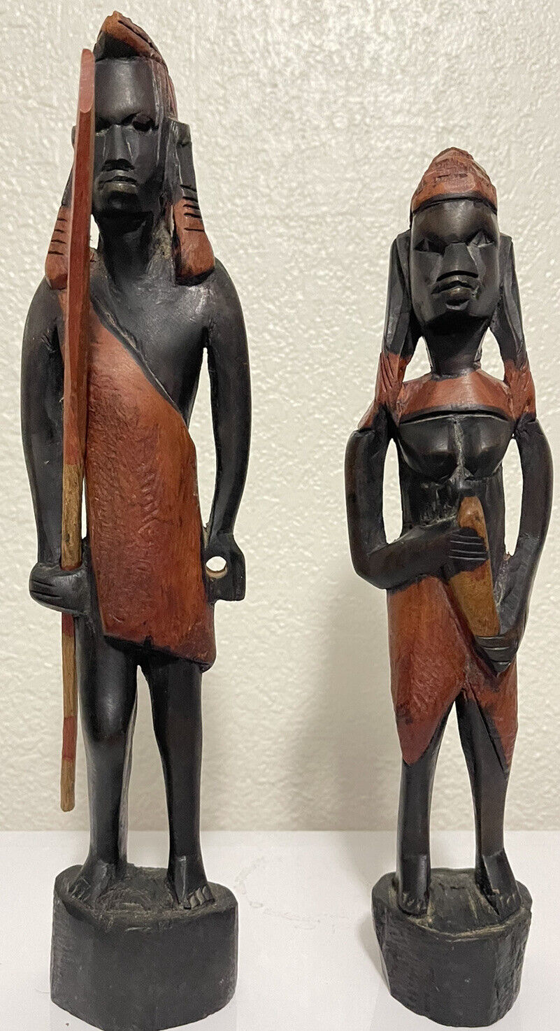Handmade Vintage African Namibian Himba Tribal Hand Carved Wood Figure Statues