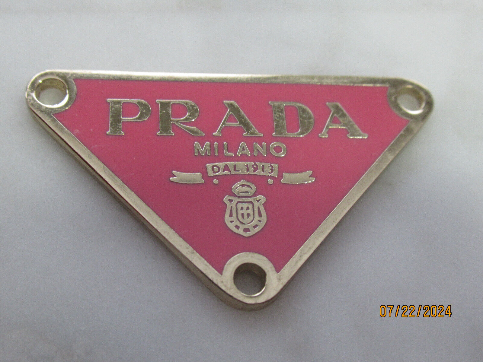 PRADA   CHARM GOLD tone metal , PINK  38X21MM  LOT 1