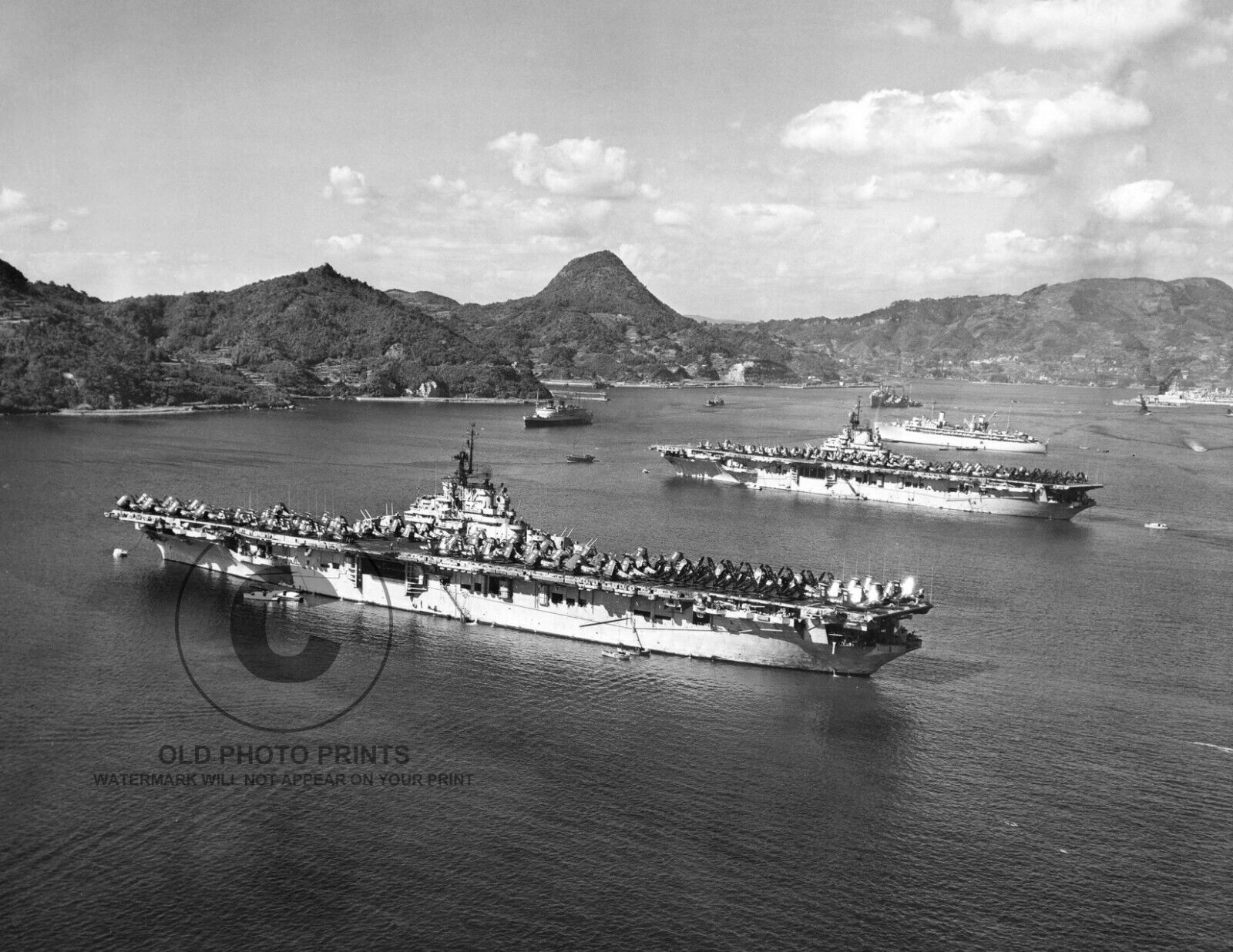 USS Valley Forge CV-45, USS Leyte CV-32 Aircraft Carrier 1950 Photo Sasebo Japan