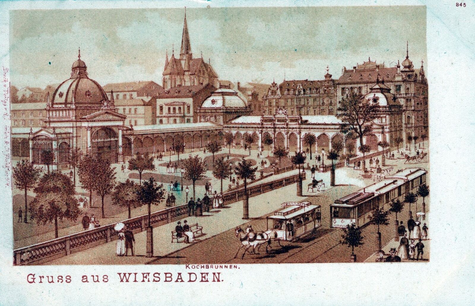 WIESBADEN - Kochbrunnen Gruss Aus Wiesbaden Postcard - Germany - udb (pre 1908)