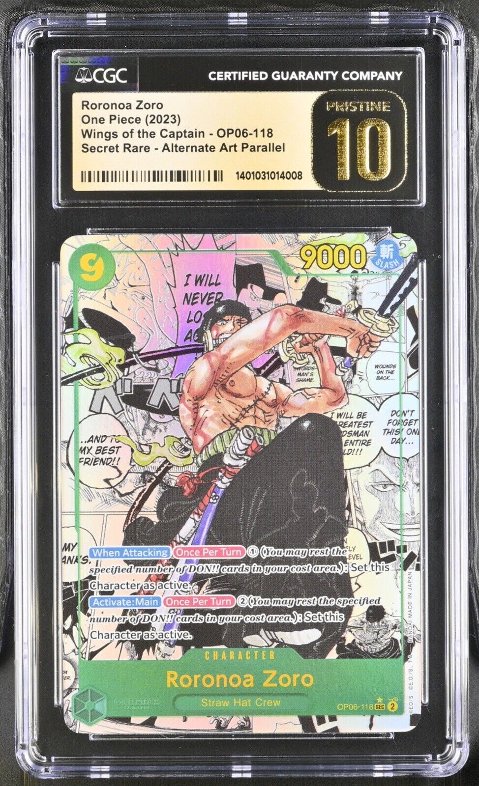 CGC Pristine 10 Pop 2 2024 One Piece OP06 Manga Alternate Art #118 Zoro English