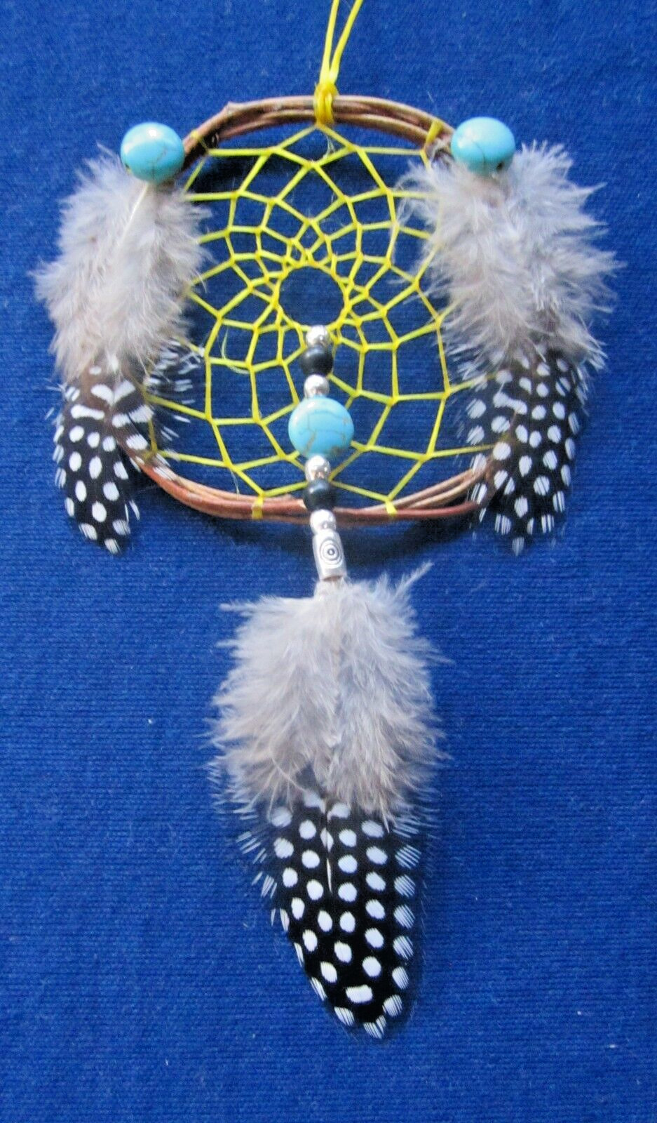 Native American Dreamcatcher Guinea and Turquoise  3 1/2