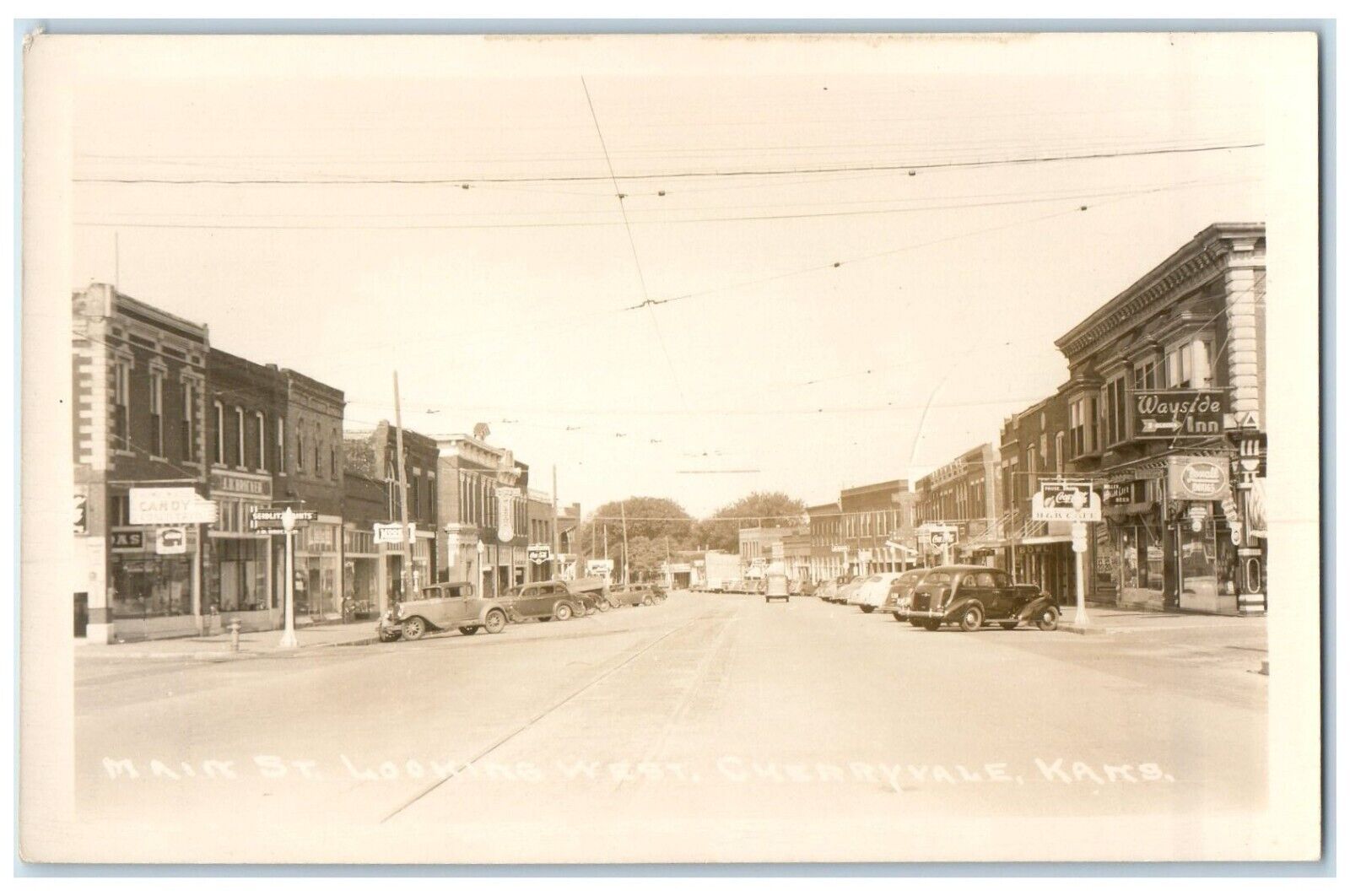 Cherryvale Kansas KS RPPC Photo Postcard Main Street Looking West Coca Cola Cars
