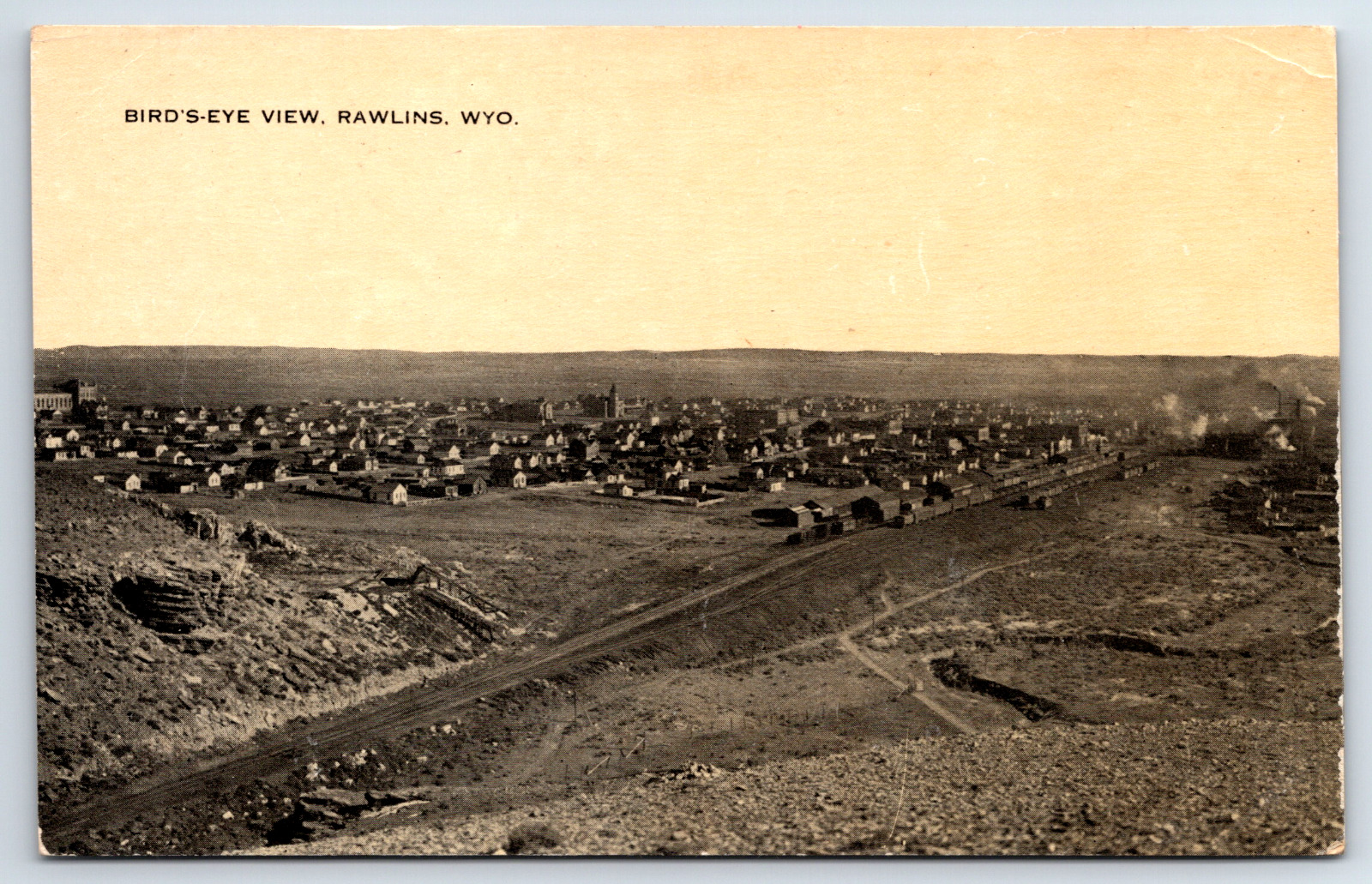 Bird's Eye View Rawlins, Wyo Railroad Vintage Postcard Wyoming