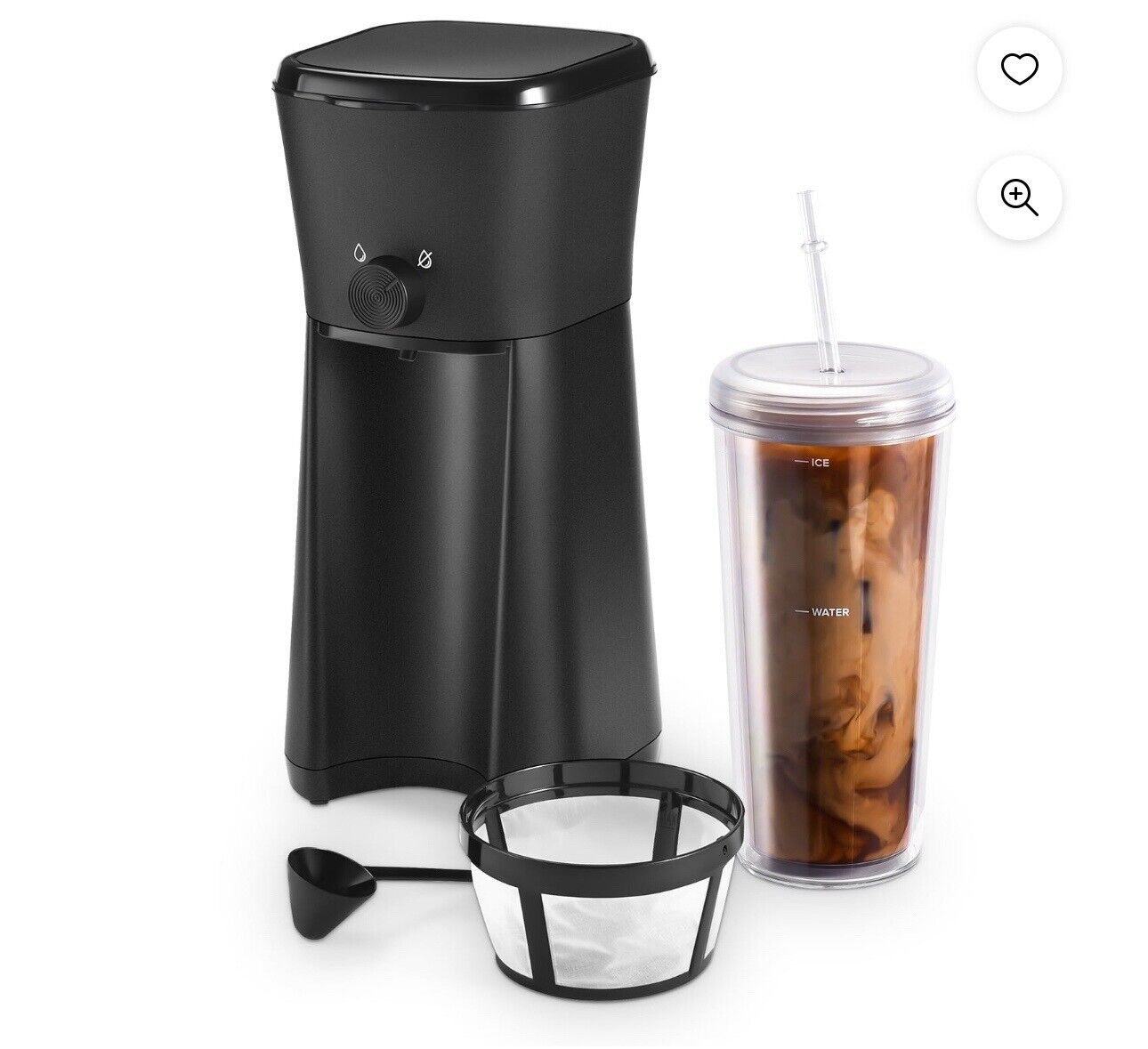 Mainstays Single Serve Iced Coffee Maker, 20oz travel tumbler, straw, filter
