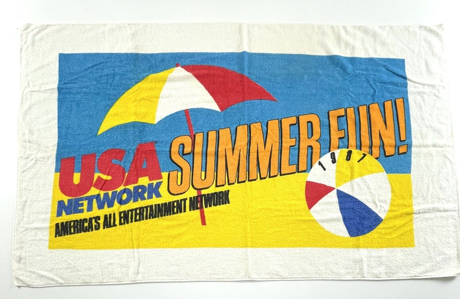 Vintage 1987 USA Network Cable Television Summer Fun Large Beach Pool Towel RARE