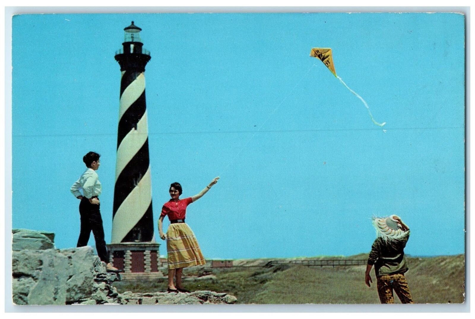 c1950's Cape Hatteras Lighthouse Tourists View Buxton North Carolina NC Postcard