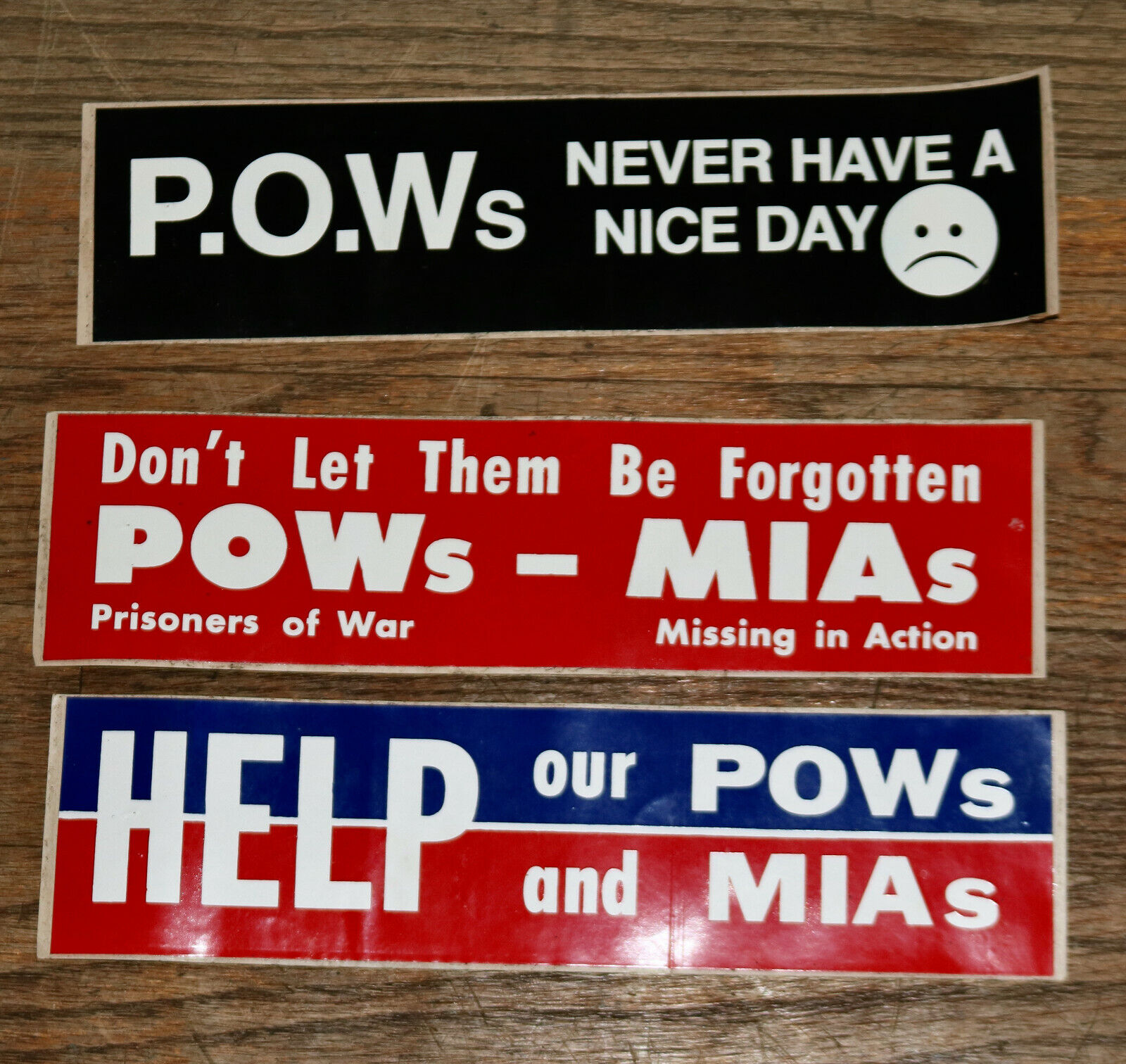 POW and MIA vintage set of three bumper stickers