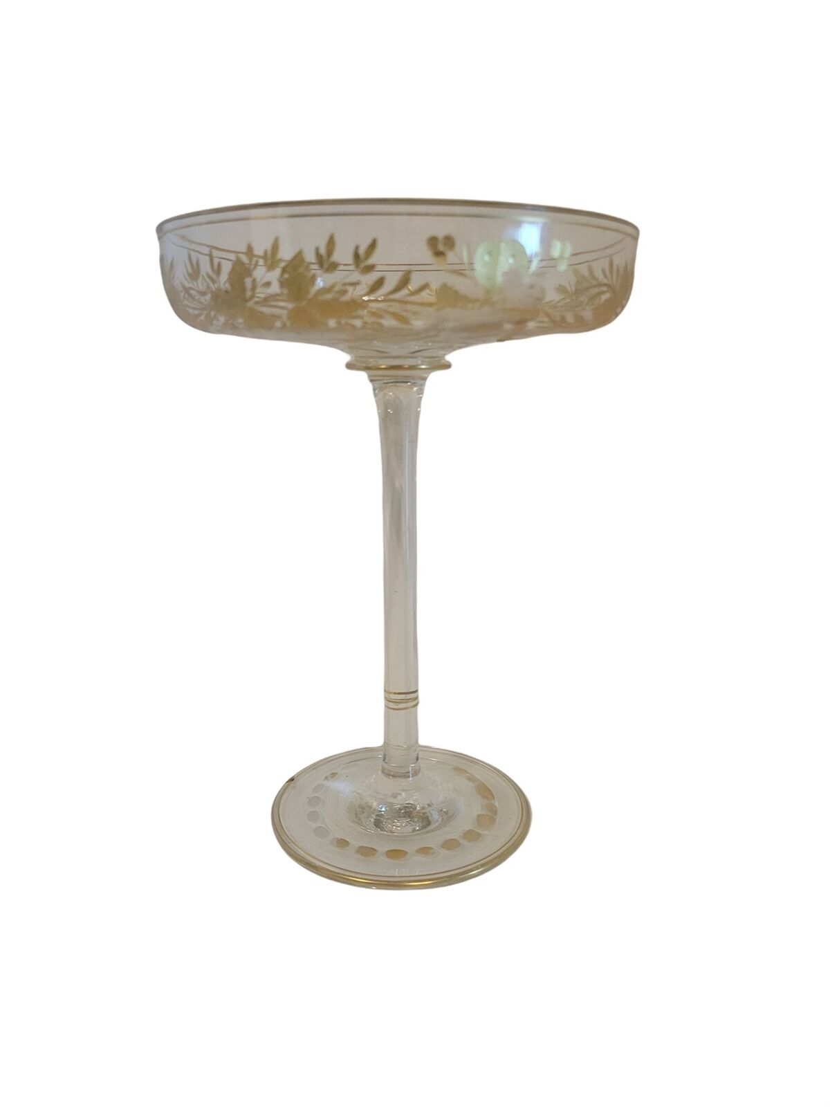 Vintage Tall Hand Painted Floral Crystal Glass Compote
