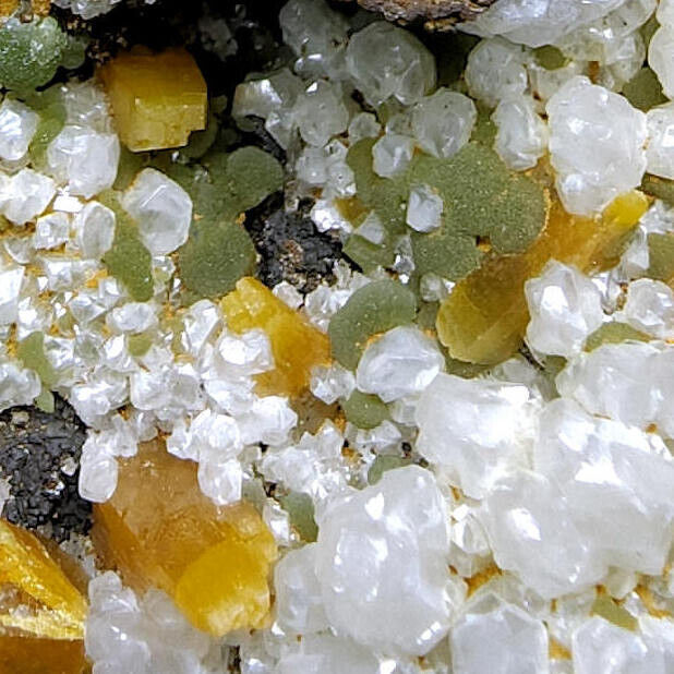 VERY FINE 3 INCH WULFENITE CRYSTALS WITH CALCITE AND MIMETITE