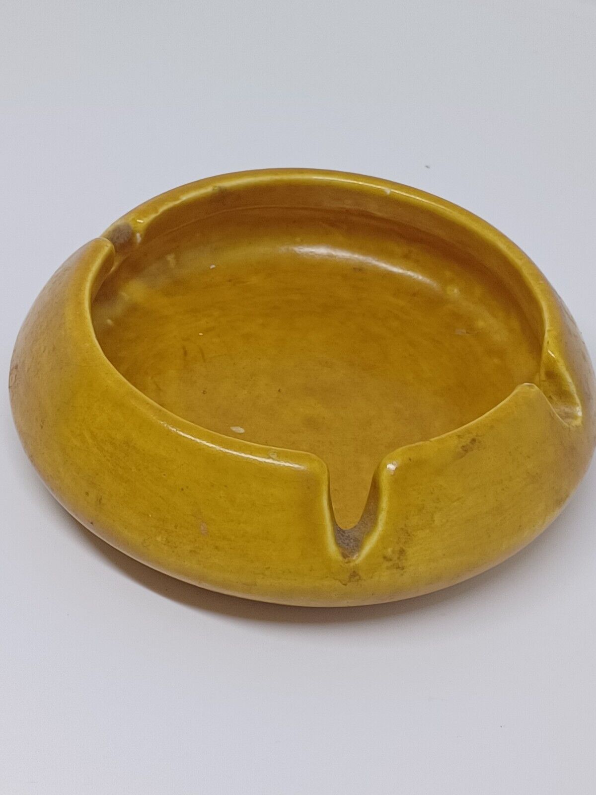 Classic 1973 MCM Ashtray Homemade Solid Yellow with personalized TT Unique