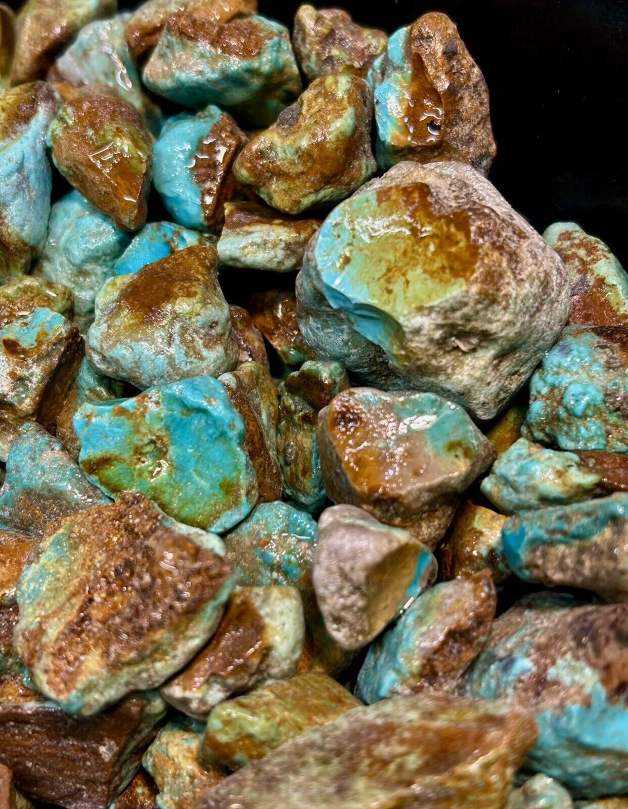 Turquoise Mountain Classic Blue turquoise. 1 Pound. Rusty matrix. Almost gone.