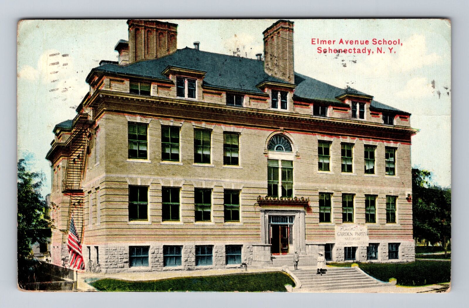 Schenectady NY-New York, Elmer Avenue School, Antique Vintage c1916 Postcard