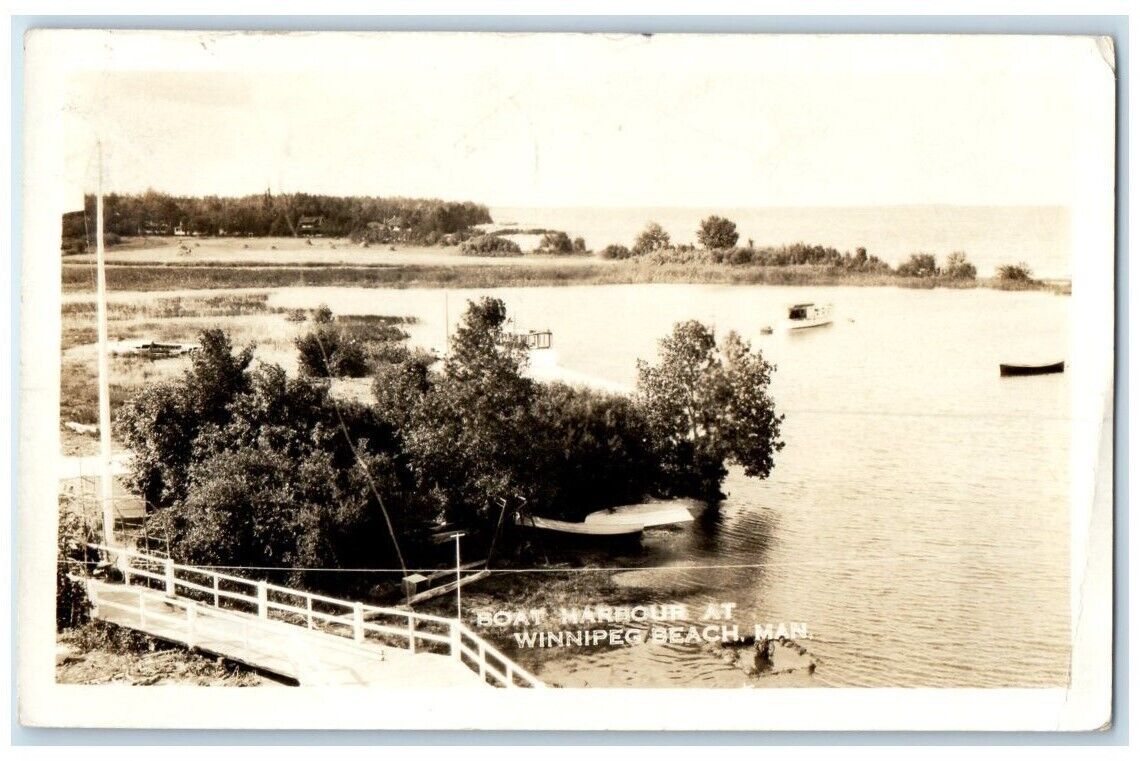 1929 Boat Harbor Lake View Winnipeg Beach Manitoba Canada RPPC Photo Postcard