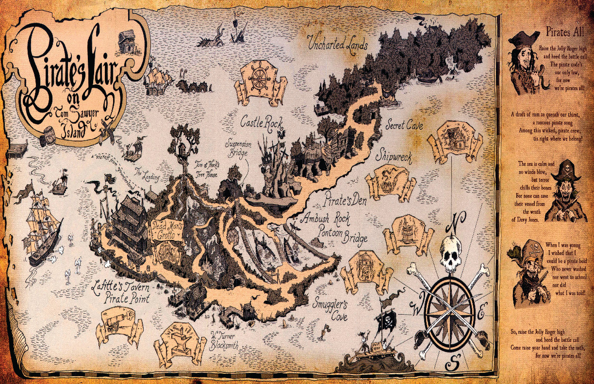 Pirates Lair on Tom Sawyers Island Map Disneyland Attraction Poster