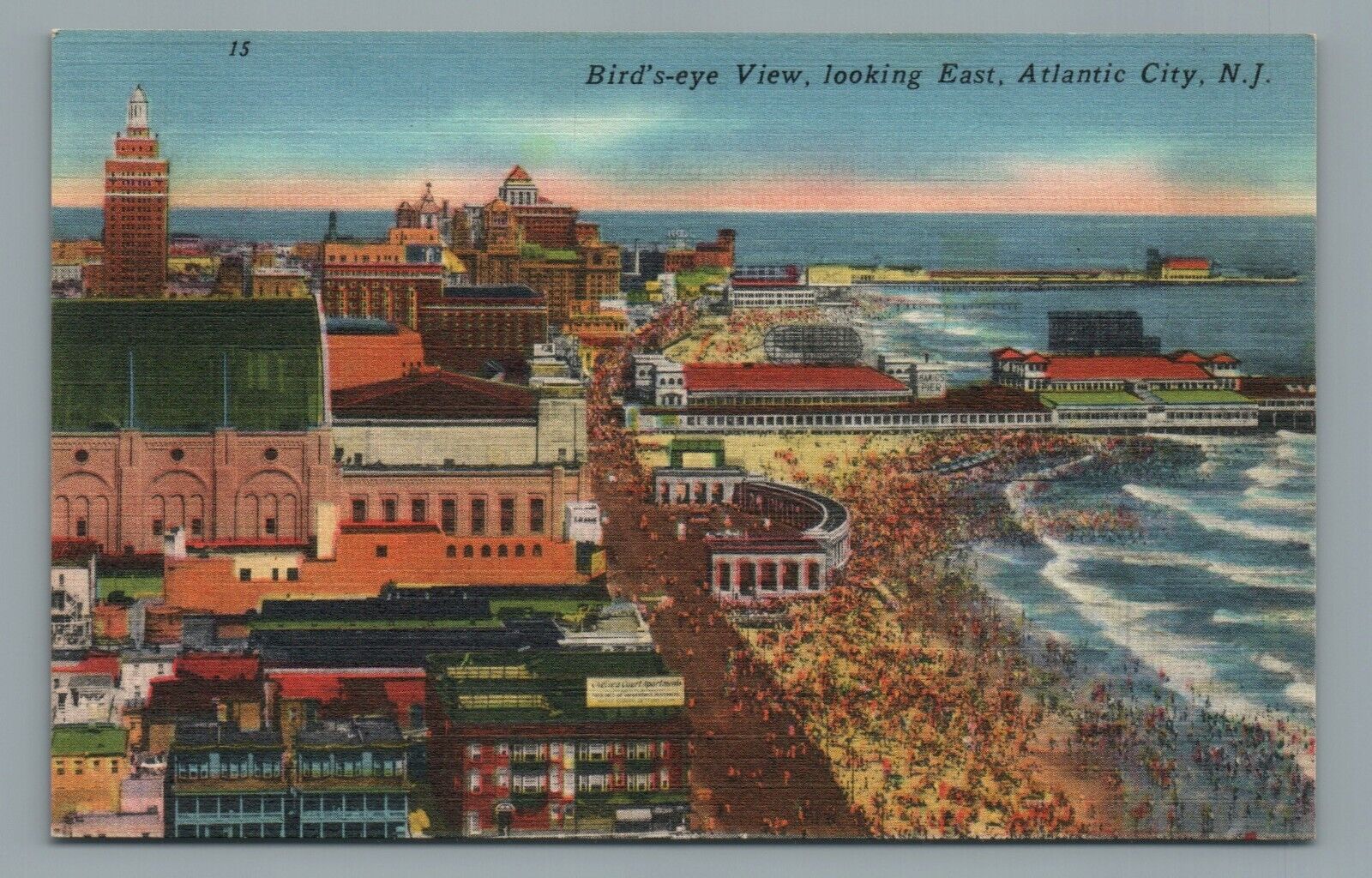 Bird's-Eye View Looking East Atlantic City NJ Aerial View Vintage Linen Postcard