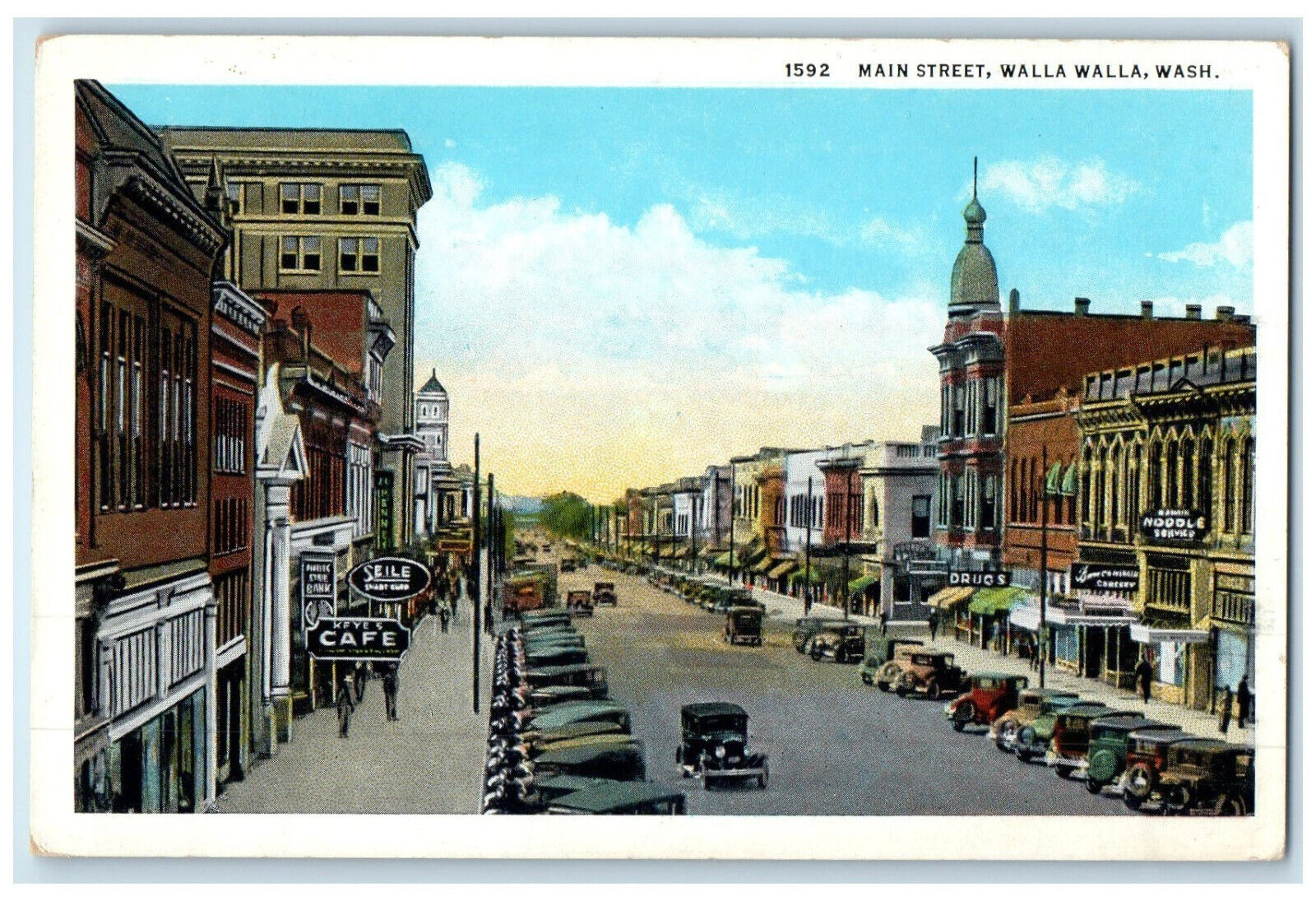 c1930\'s Cafe Shop Drugstore Main Street Walla Walla Washington WA Postcard