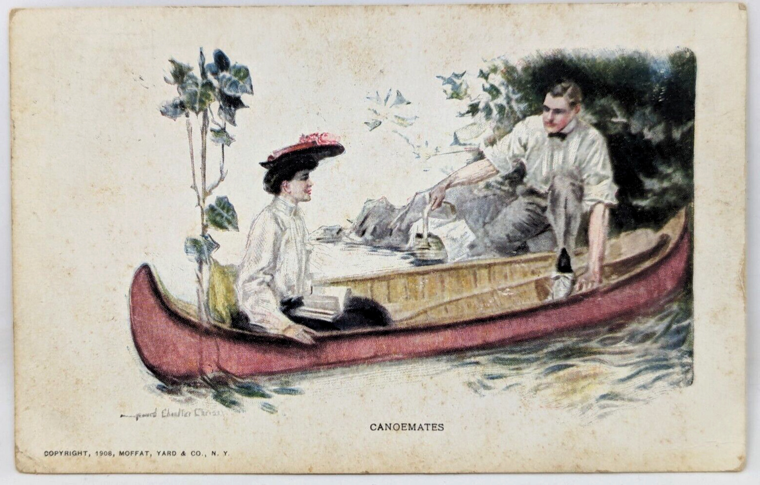 Antique 1909 Edward Gross Howard Christy Canoemates Romance Couple Postcard OC23