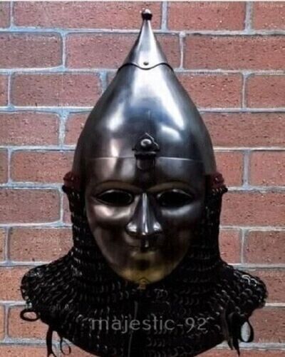 18G Steel Medieval Face Mask Helmet With Riveted Chainmail Ottoman Empire Helmet