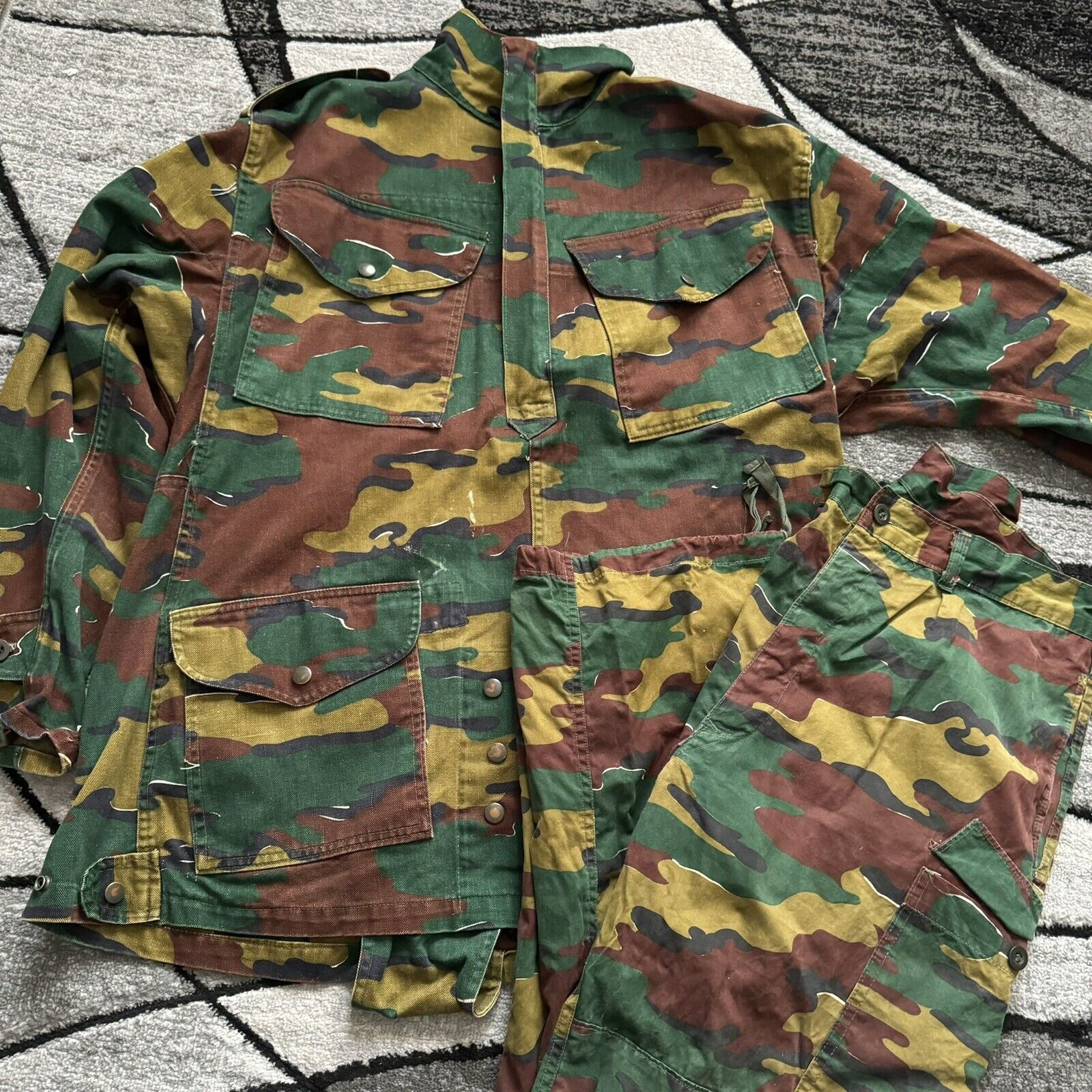 Vintage Belgian Army M56 Jacket Airbourne Para Smock Jigsaw Camo MED With Pants