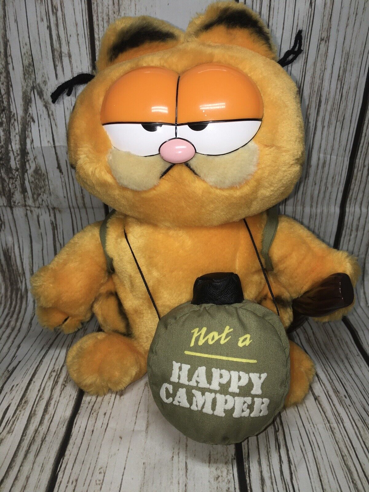 Vtg Cute 1978-1981 Dakin Garfield Not A Happy Camper Canteen Walking Cane Plush