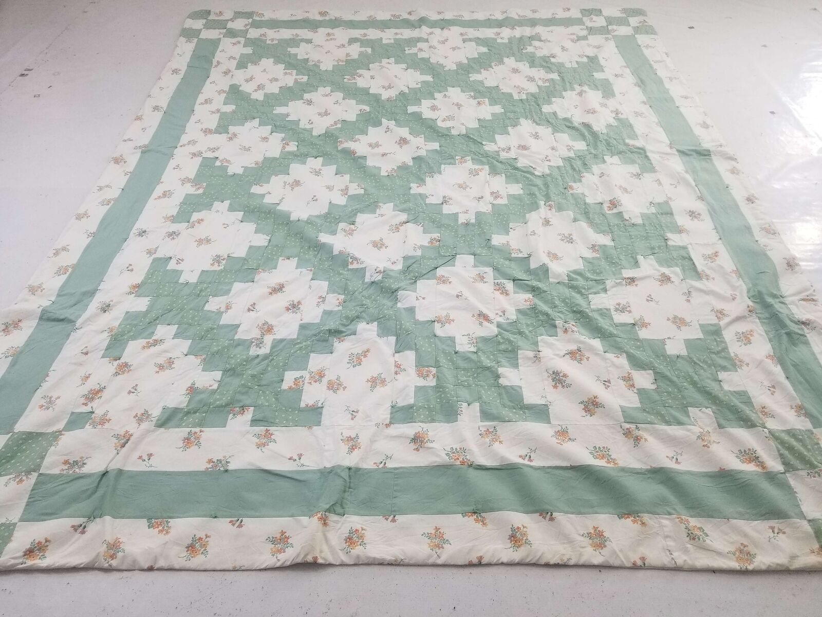 Vintage Feed Sack Beautiful  Irish Chain Pattern Quilt 96x76 in
