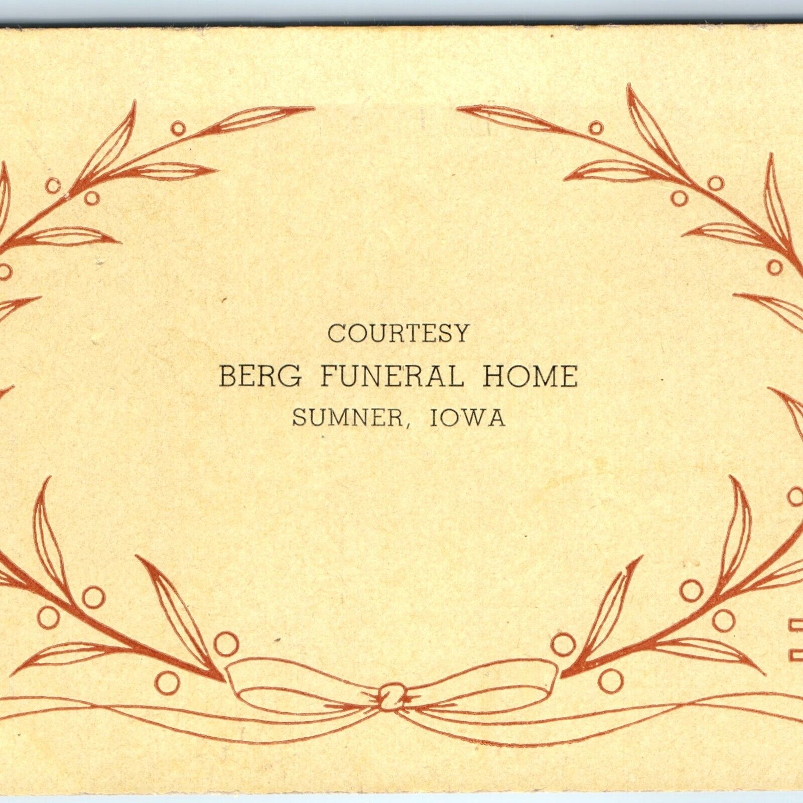 c1920s Sumner, Iowa Berg Funeral Home Blotter Trade Card Advertising IA Vtg C49